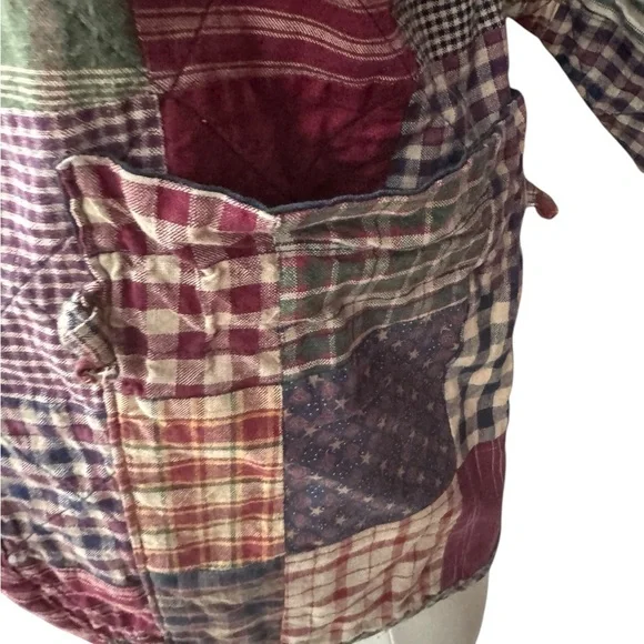 Vintage Quilted Patchwork Plaid Open Blazer w/Patch Pockets - Picture 4 of 5